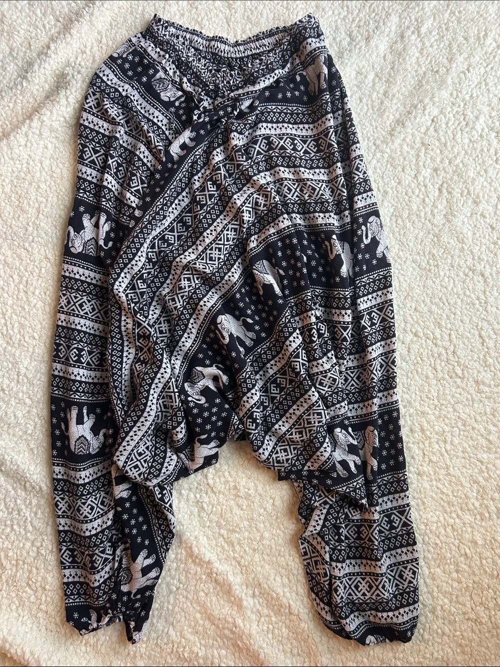 Black & White Elephant Print Harem Joggers